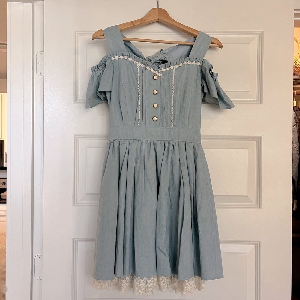 Liz Lisa Denim Cold Shoulder Lace Dress